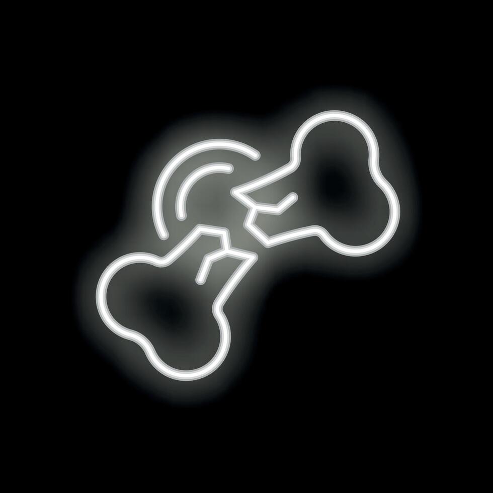 White neon sign of broken bone on black background vector