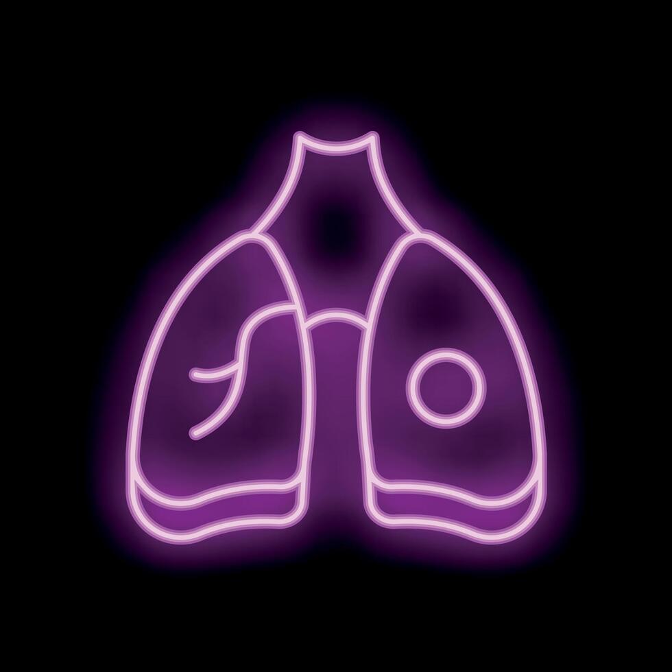 Neon style icon of human lungs glowing on black background vector