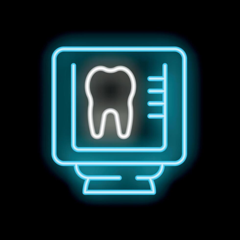 Neon icon of dental x ray showing tooth on monitor screen vector