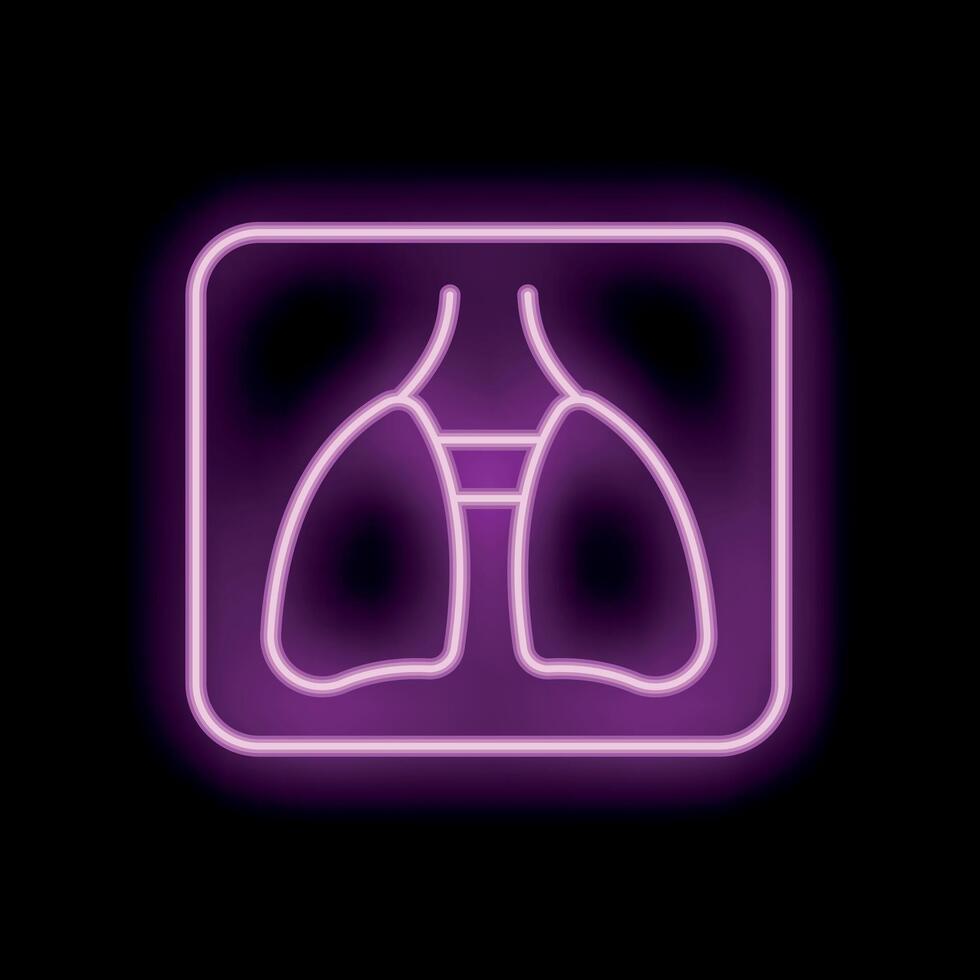 Neon pink lungs x ray glowing on black background vector
