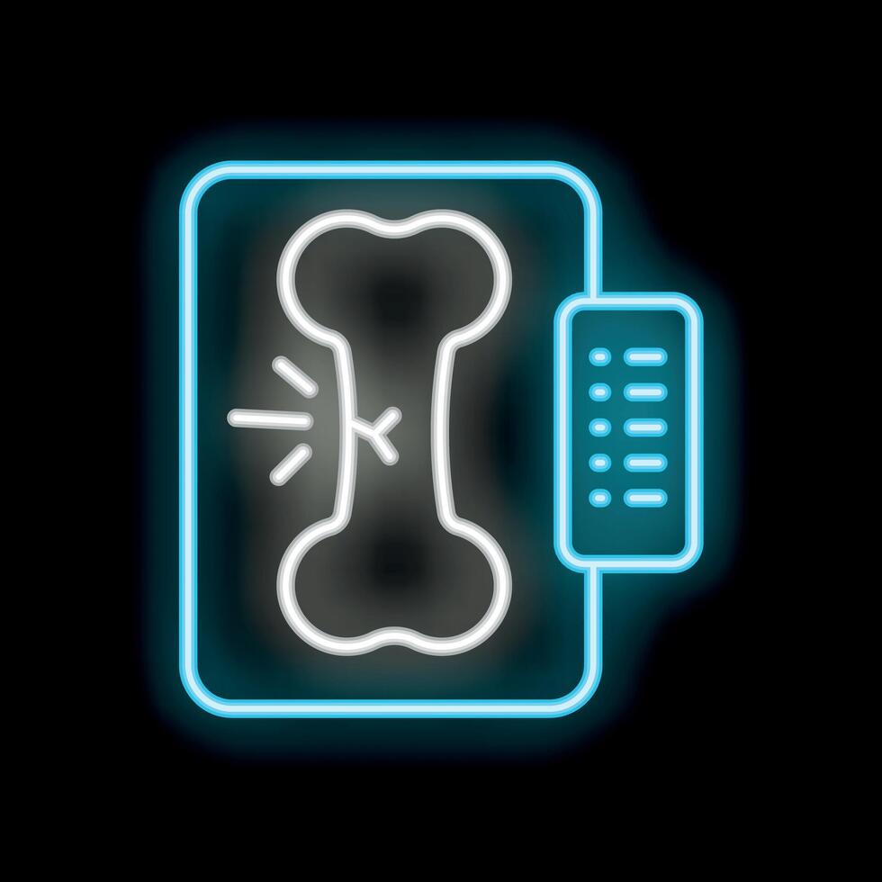 Glowing neon sign depicting a broken bone x ray in medical clinic vector