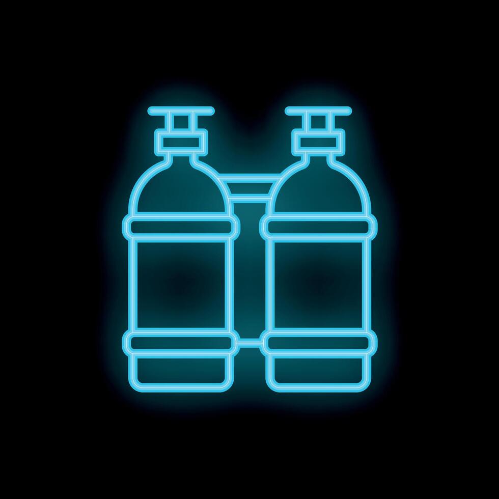 Neon blue aqualung for diving showing two oxygen tanks connected on black background vector