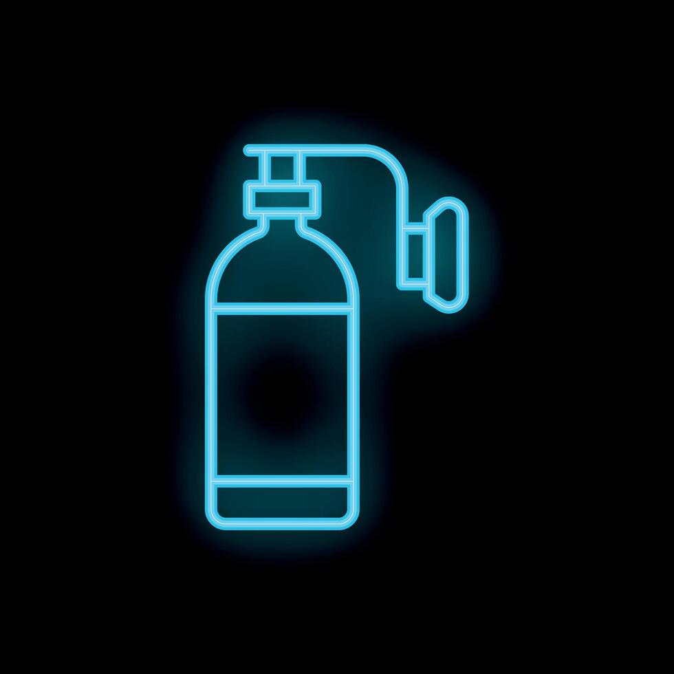 Glowing neon icon of oxygen tank for breathing underwater on black background vector