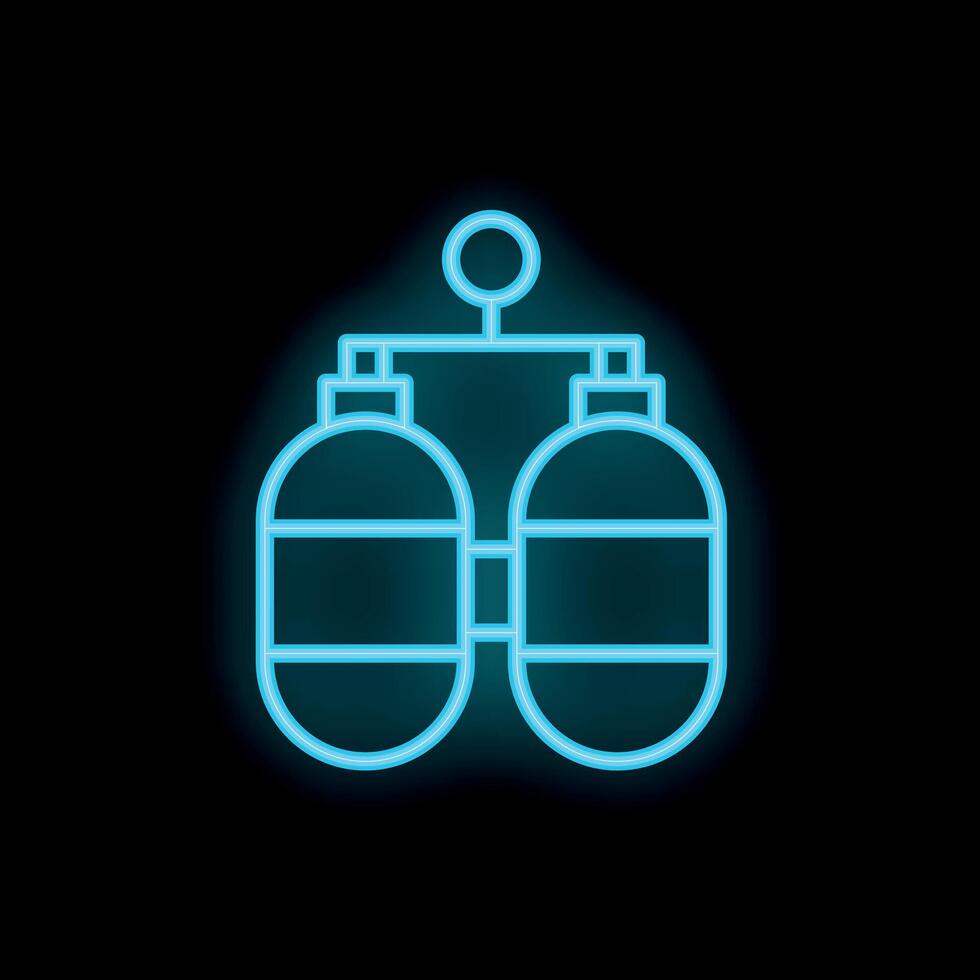 Neon oxygen tank icon glowing against a dark background vector
