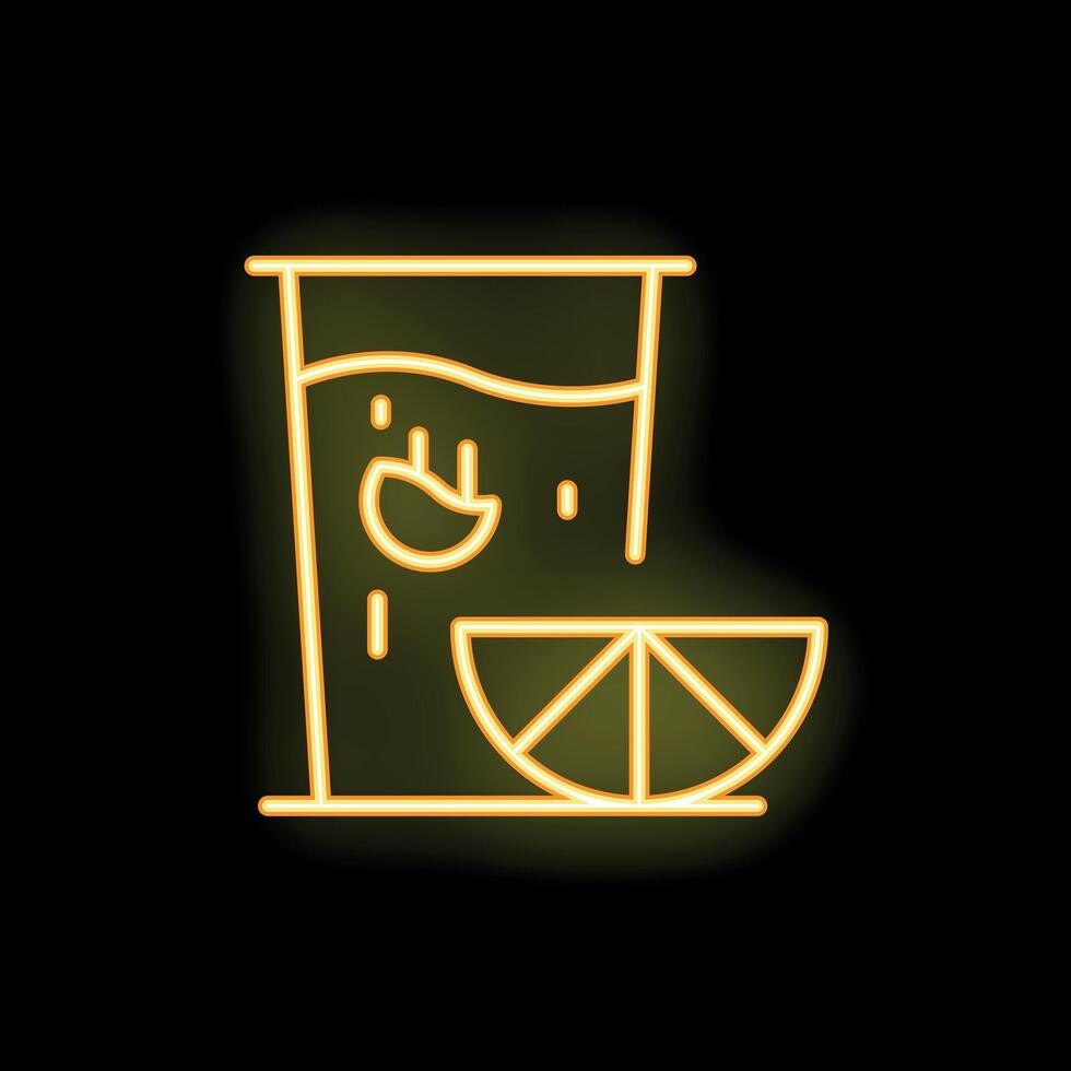 Neon sign of a cocktail with a slice of lemon illuminating the night vector