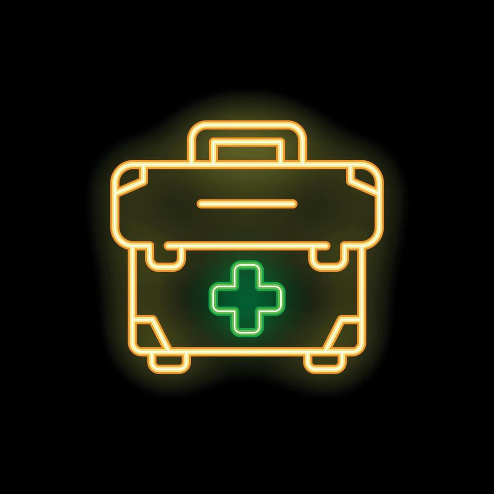 Glowing neon sign showing a first aid kit on a black background vector