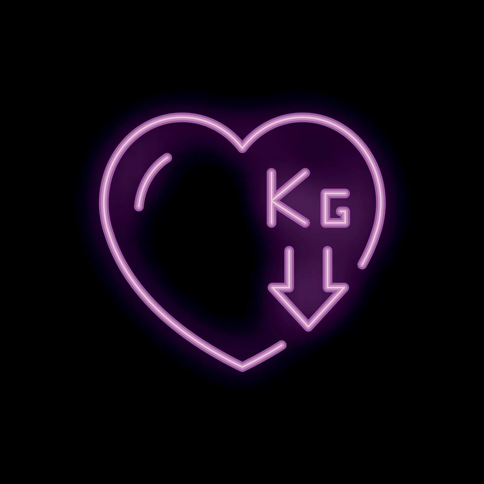 Neon heart showing weight loss with down arrow and kilograms vector