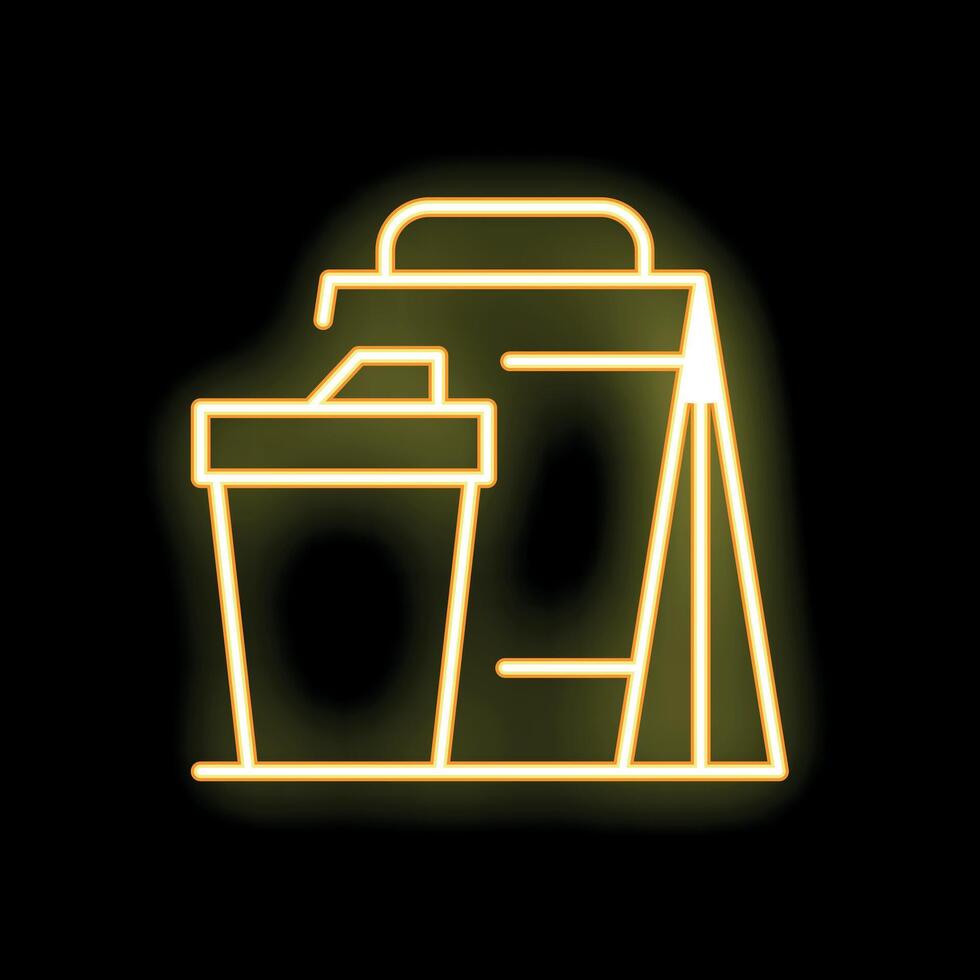 Neon sign showing coffee cup and blank menu board on black background vector