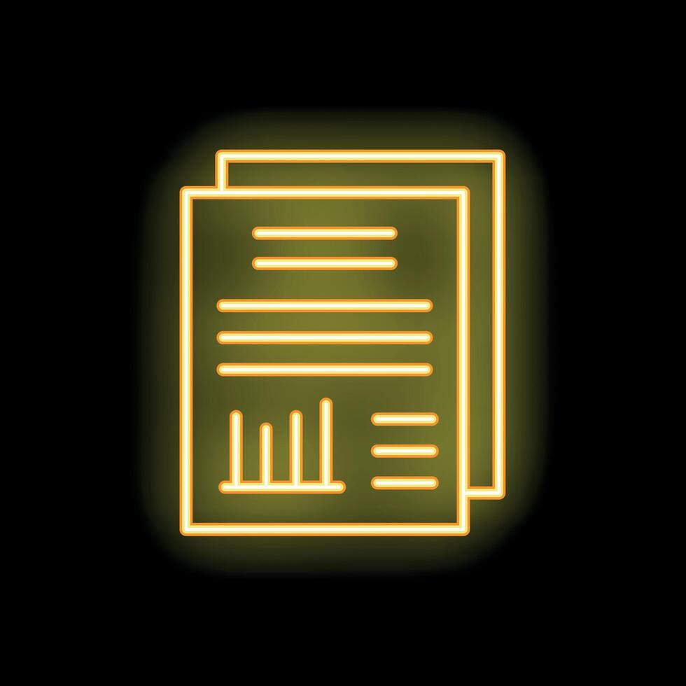 Neon yellow document icon glowing on black background vector