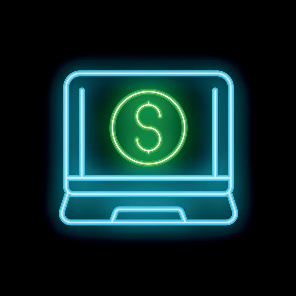 Neon green dollar sign on laptop screen showing online payment vector