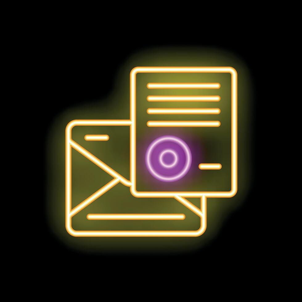Neon icon of certified mail envelope with stamp representing online certified mail message vector