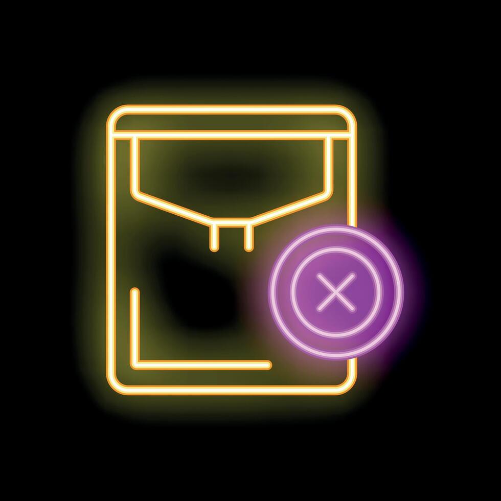 Neon icon of mail envelope with delete sign glowing in the dark vector