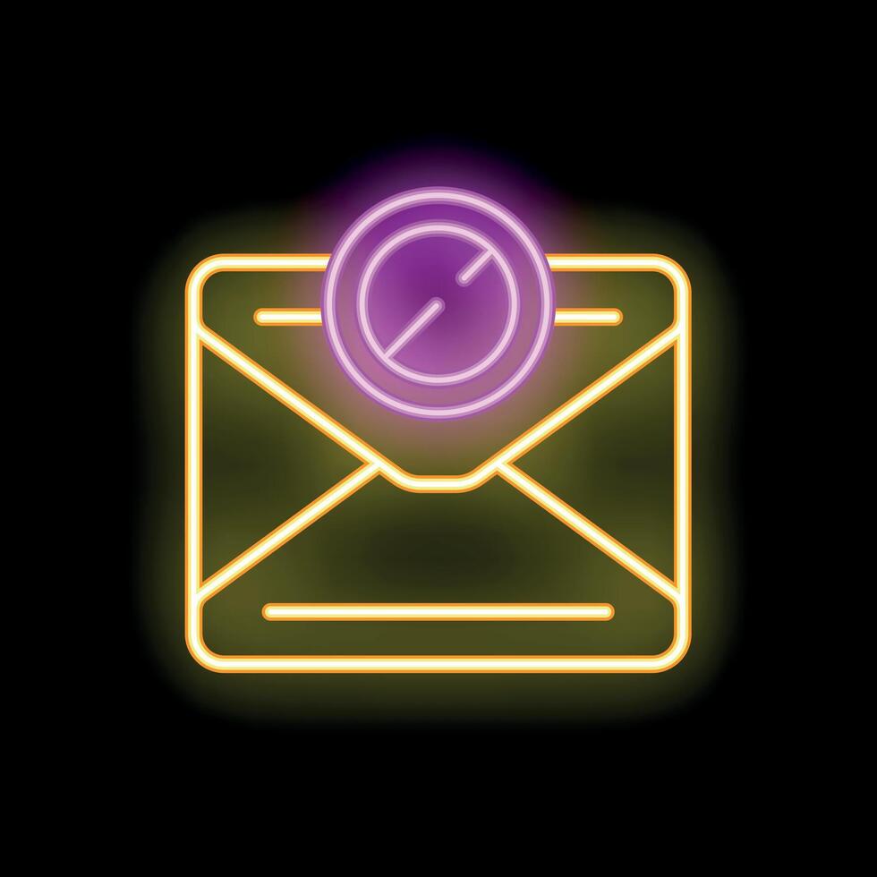 Neon icon of closed envelope with stop sign showing unsent email vector