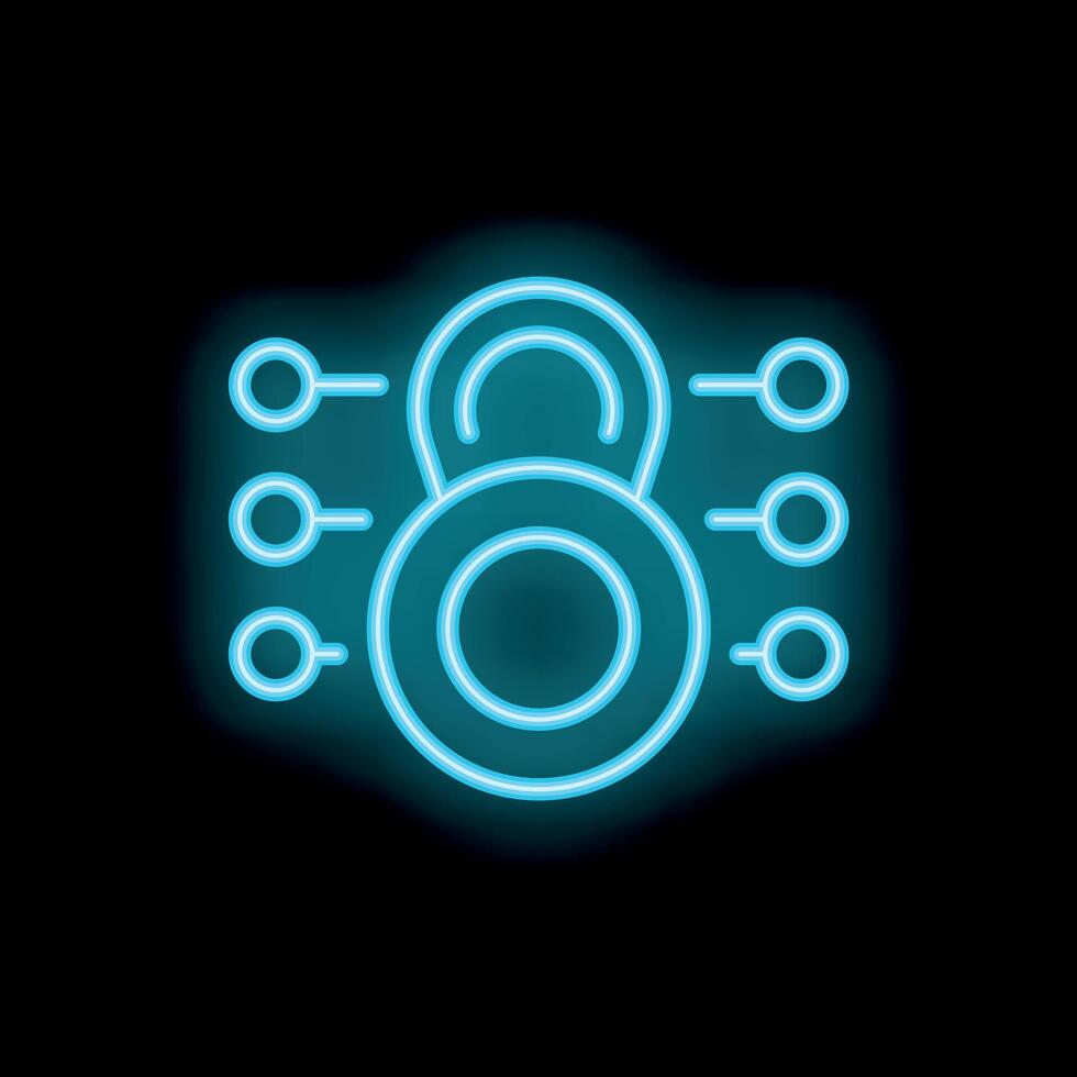 Neon padlock icon representing cybersecurity and data encryption vector
