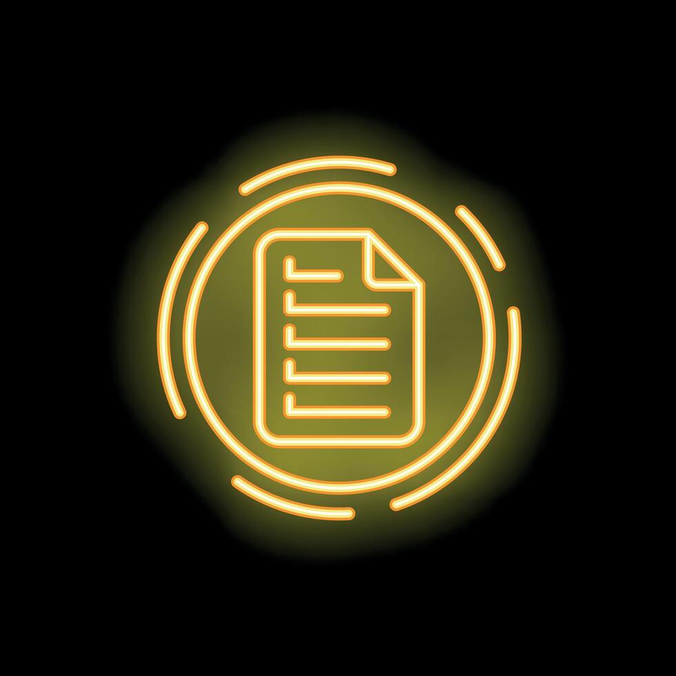 Neon yellow document icon glowing on black background vector