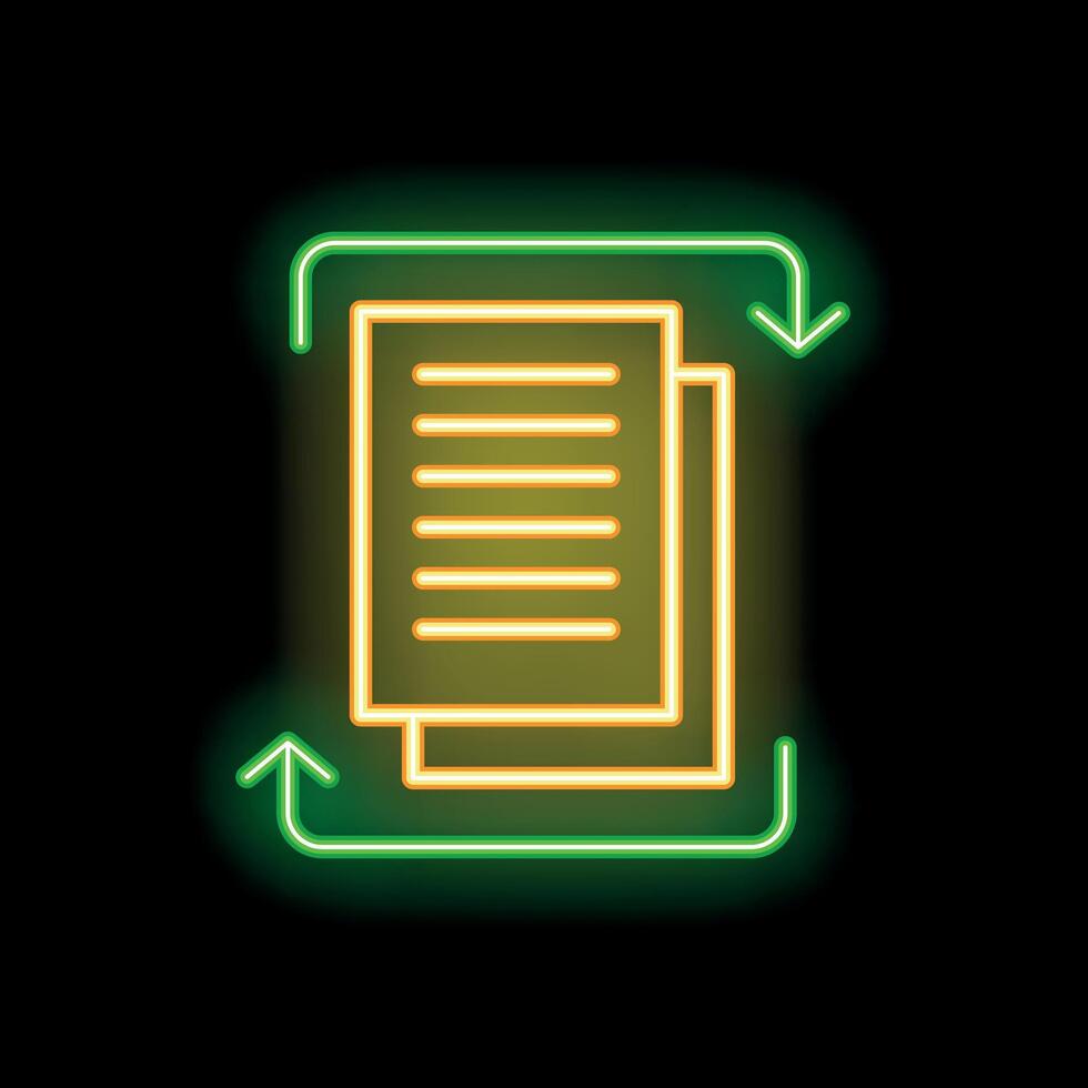 Neon icon of documents being exchanged with up and down arrows vector