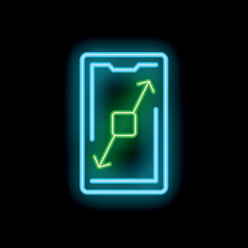 Neon smartphone showing diagonal resize gesture on screen vector