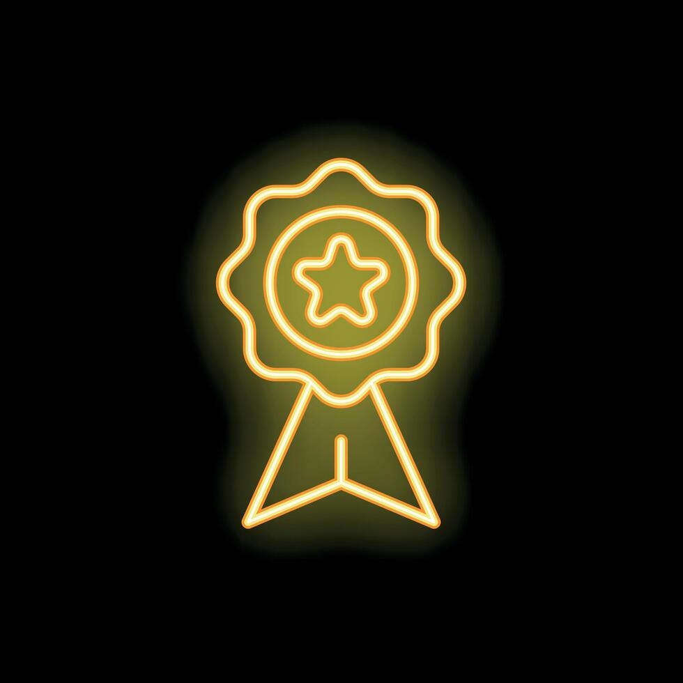 Neon award ribbon shining on black background symbolizing achievement vector