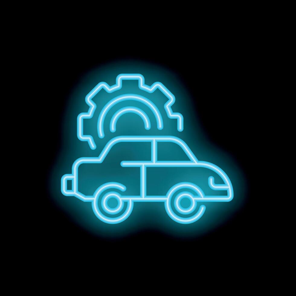 Neon icon of car maintenance, repair and settings customization vector