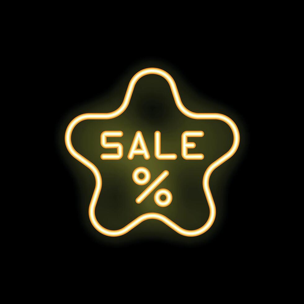 Neon sale sign flashing in star shape vector