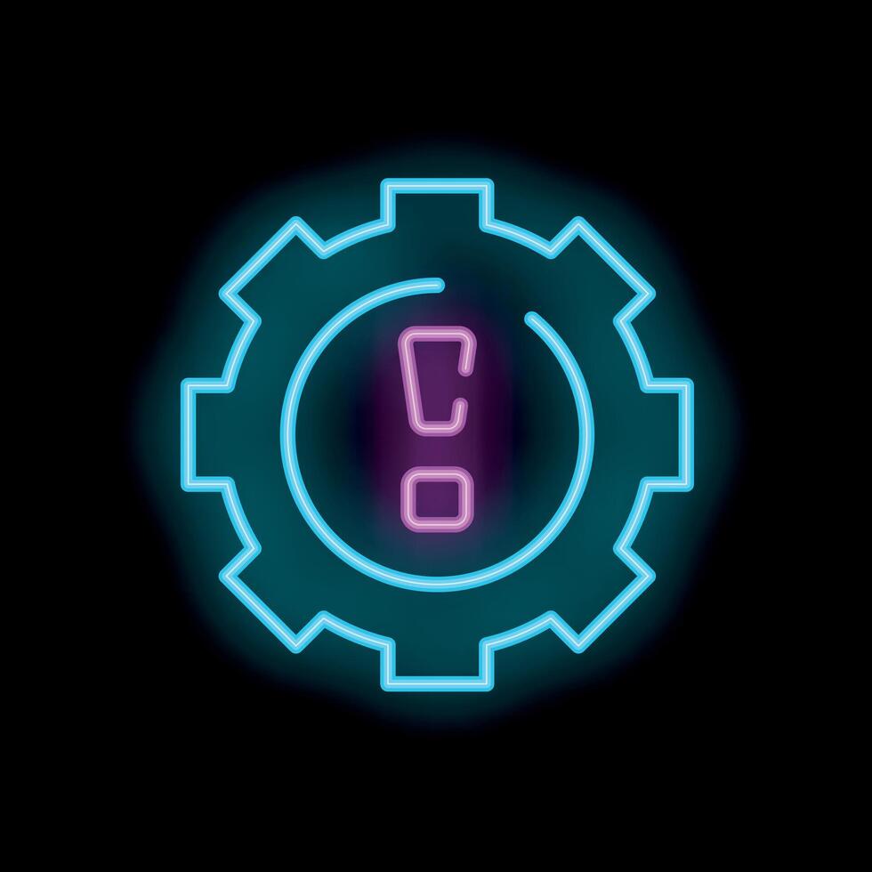Neon gear showing exclamation point warning sign vector