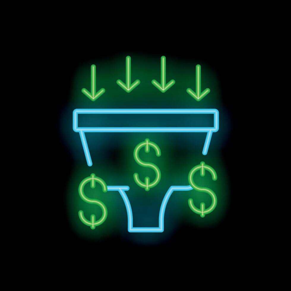 Neon sales funnel increasing money converting leads generating profit vector