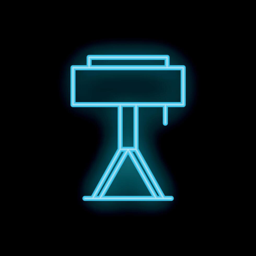 Blue neon sign showing a construction crane on black background vector