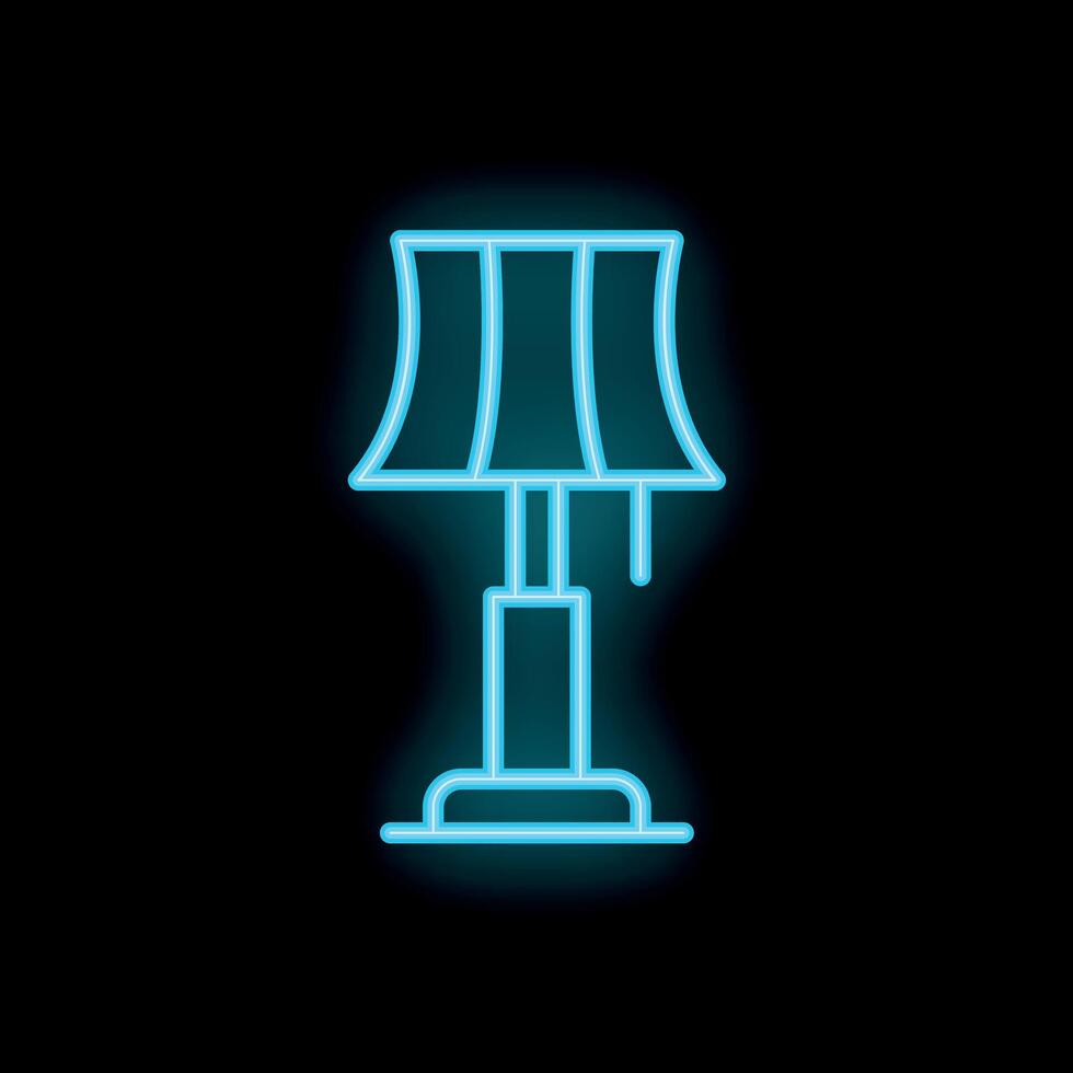 Blue neon sign of a classic bedside table lamp shining in the dark vector