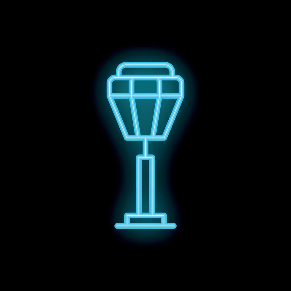 Neon icon of airport control tower glowing on dark background vector