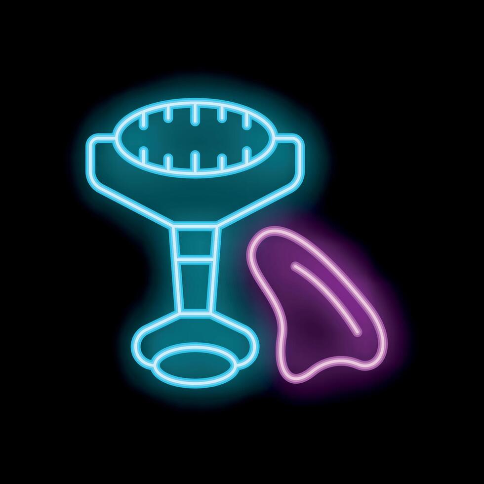 Neon icon of derma roller performing skin microneedling treatment vector