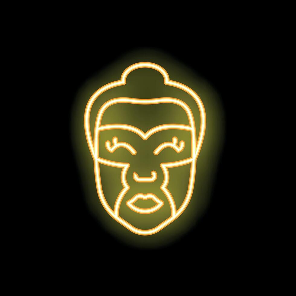 Woman applying cosmetic mask neon sign on black background vector