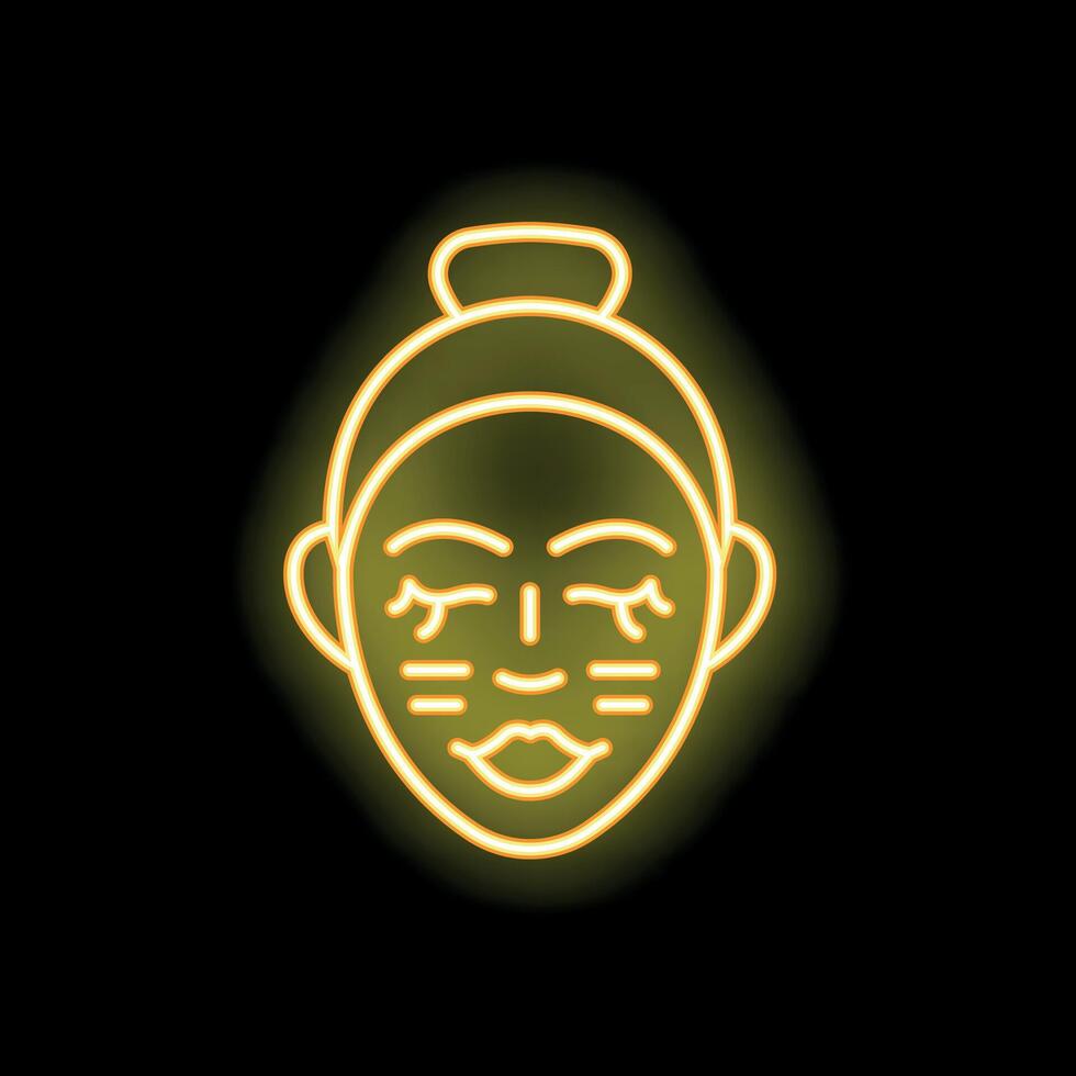 Woman applying face mask enjoying spa treatment neon sign icon vector