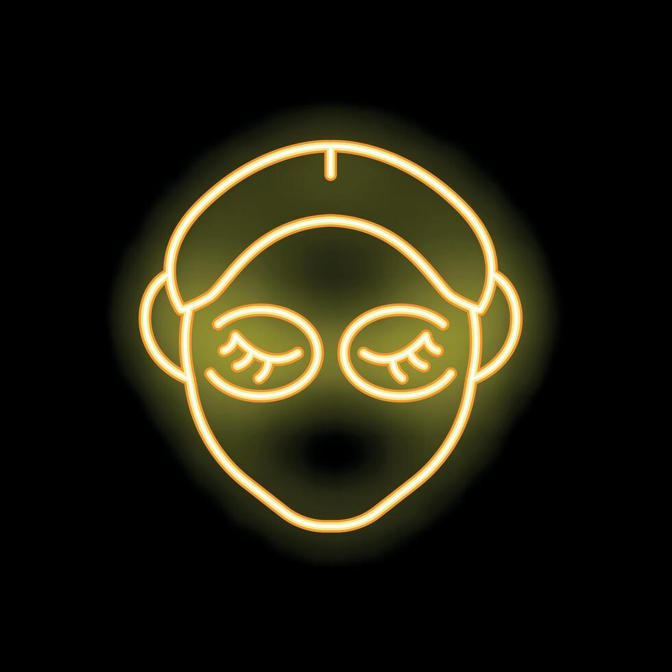 Woman wearing cosmetic eye patches neon sign on black background vector