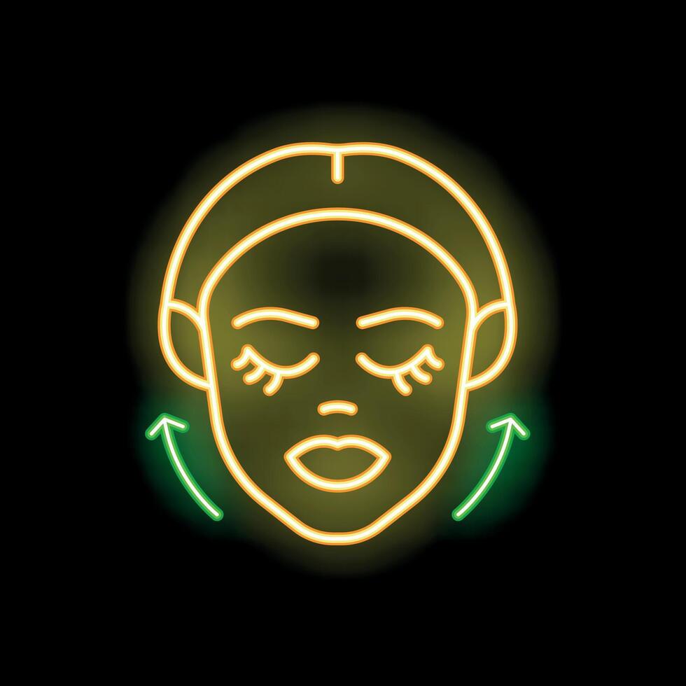 Woman wearing face mask with lifting arrows neon signboard vector