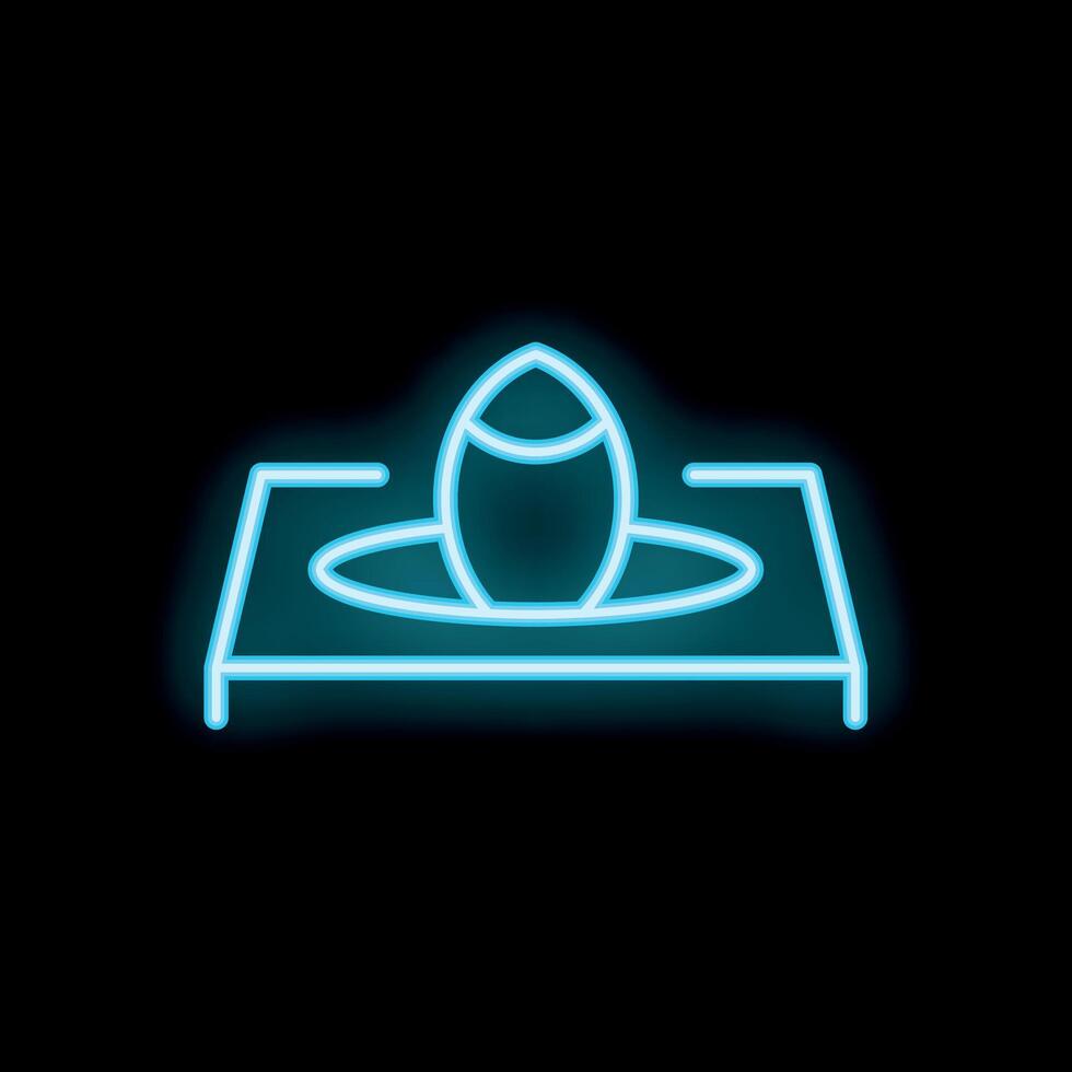 Neon icon of rugby ball falling into hole on black background vector