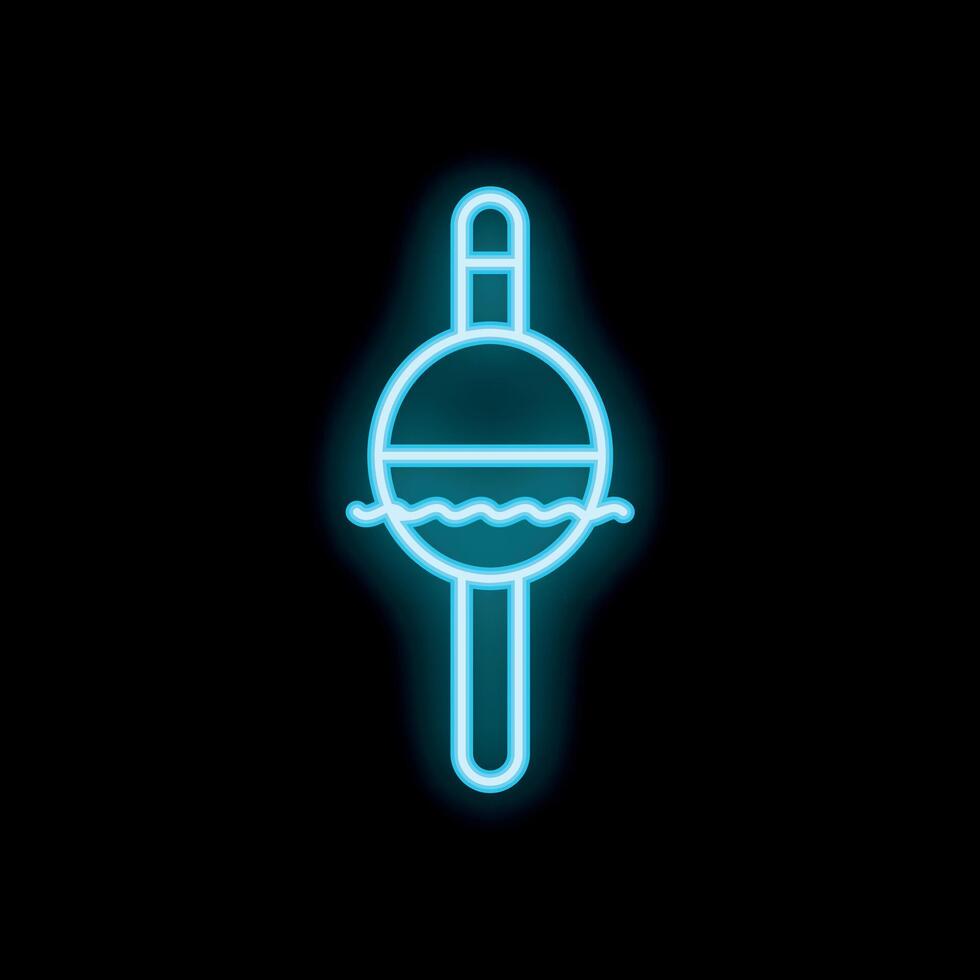 Glowing neon icon of a fishing bobber floating on water vector