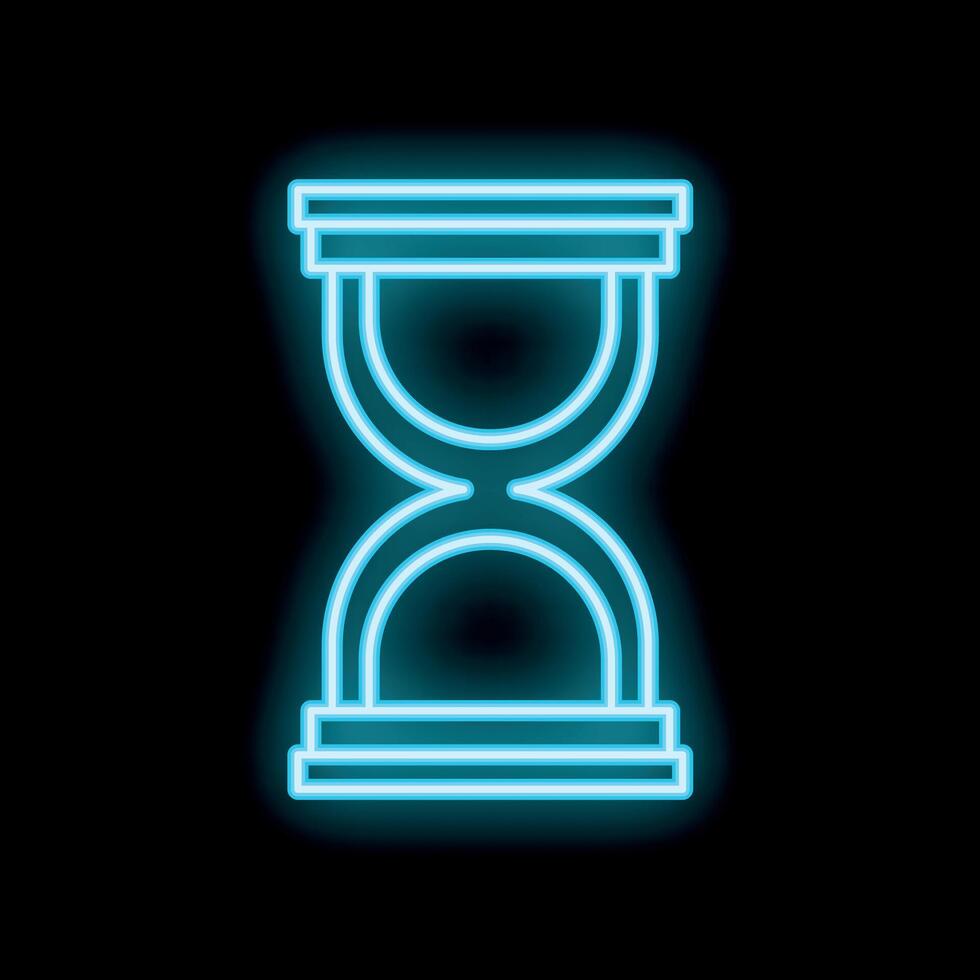 Blue neon hourglass showing time passing on black background vector