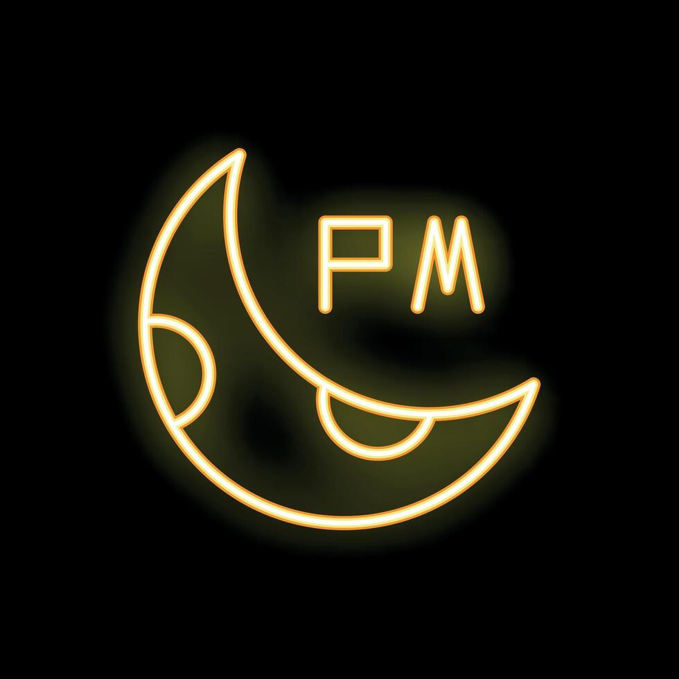 Neon yellow moon pm symbol glowing in the dark vector