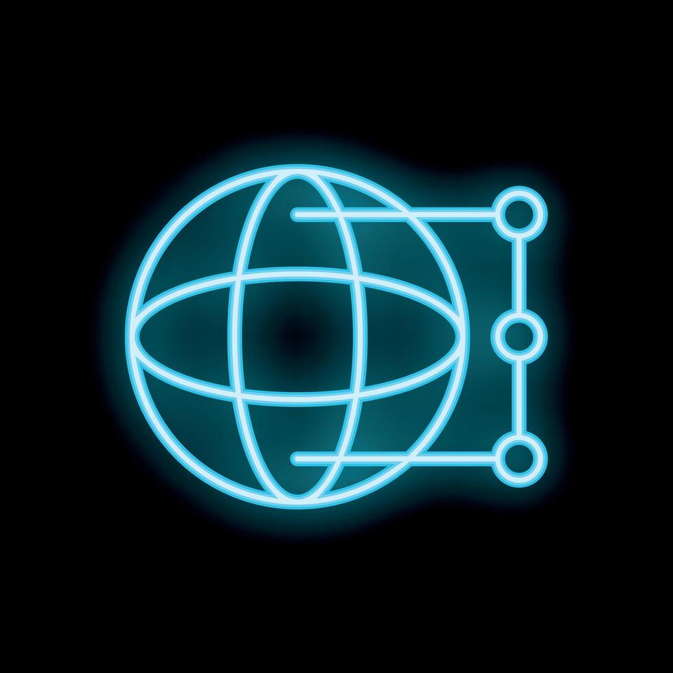 Neon icon of a globe connecting to network points representing global business vector