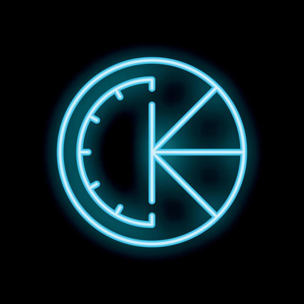 Neon sign showing a clock face split into slices representing time management vector