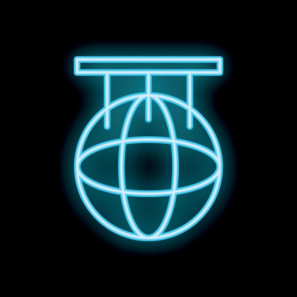 Neon icon of a disco ball hanging and glowing on a black background vector