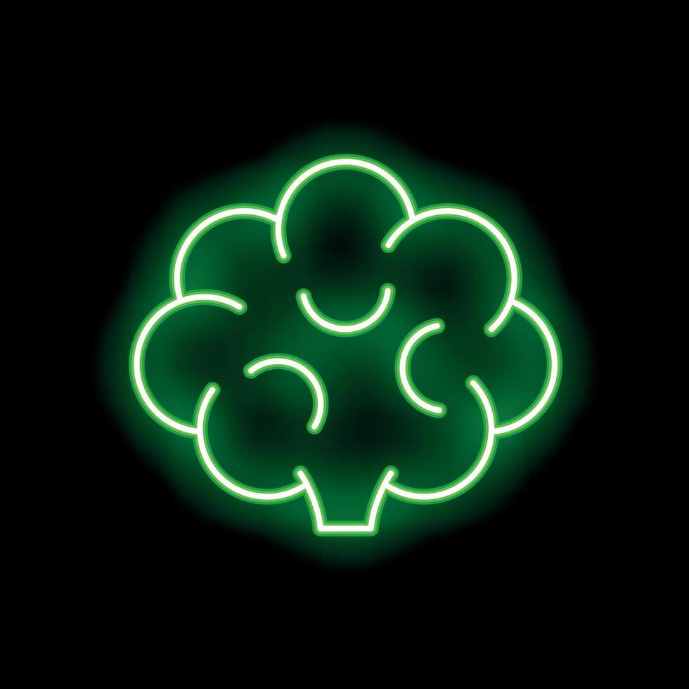 Green neon sign of brain glowing on a black background vector