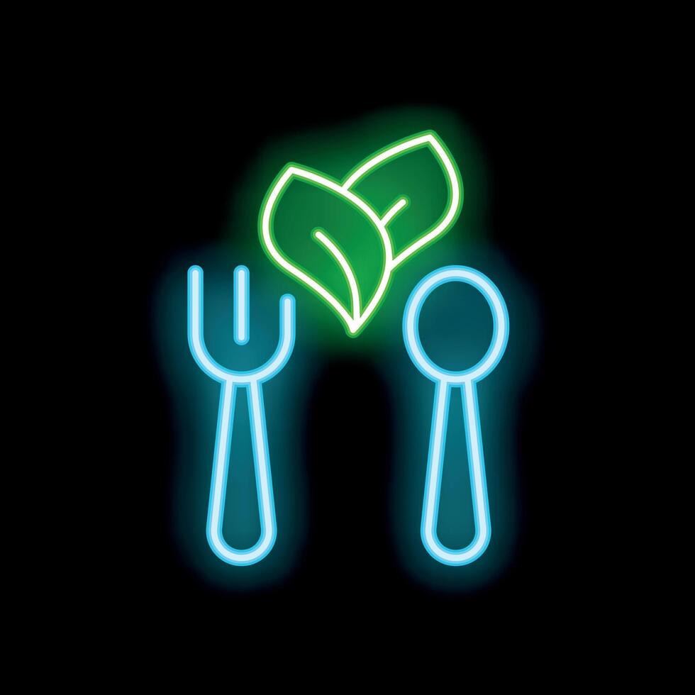 Neon icon of cutlery with leaves representing vegan food vector