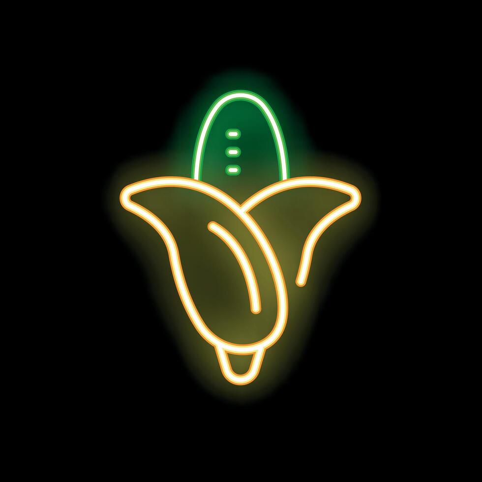 Neon sign of corncob glowing on black background vector