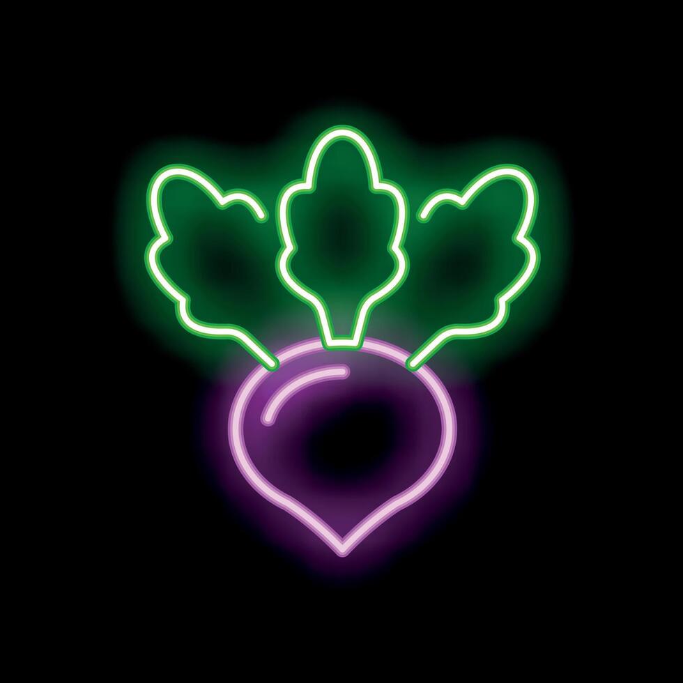 Neon beetroot glowing on black background vector