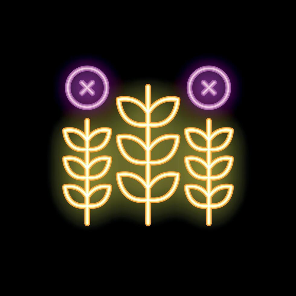 Neon icon of wheat or barley damaged by pests with cross sign representing crop failure vector