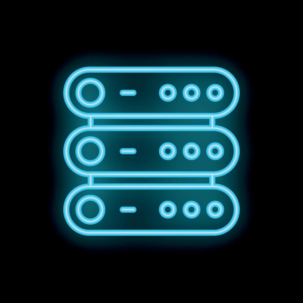 Neon server icon glowing on dark background vector