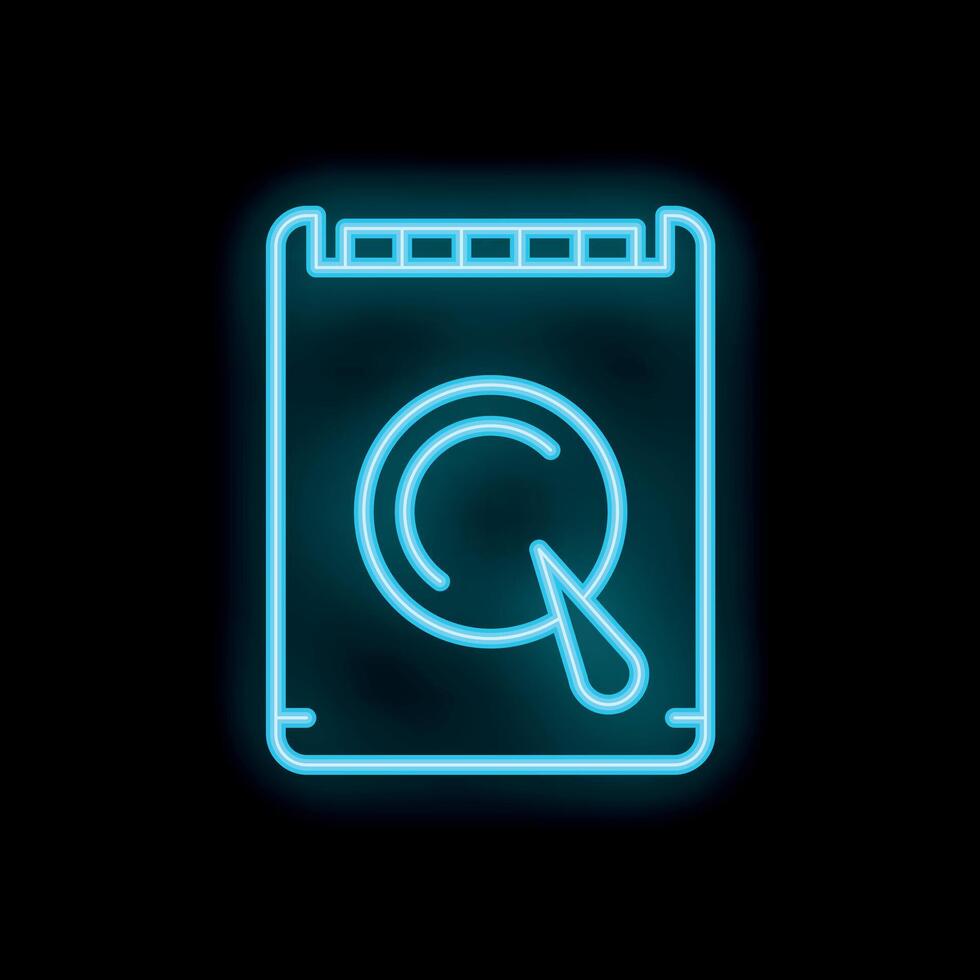 Glowing neon hard drive icon on a black background vector