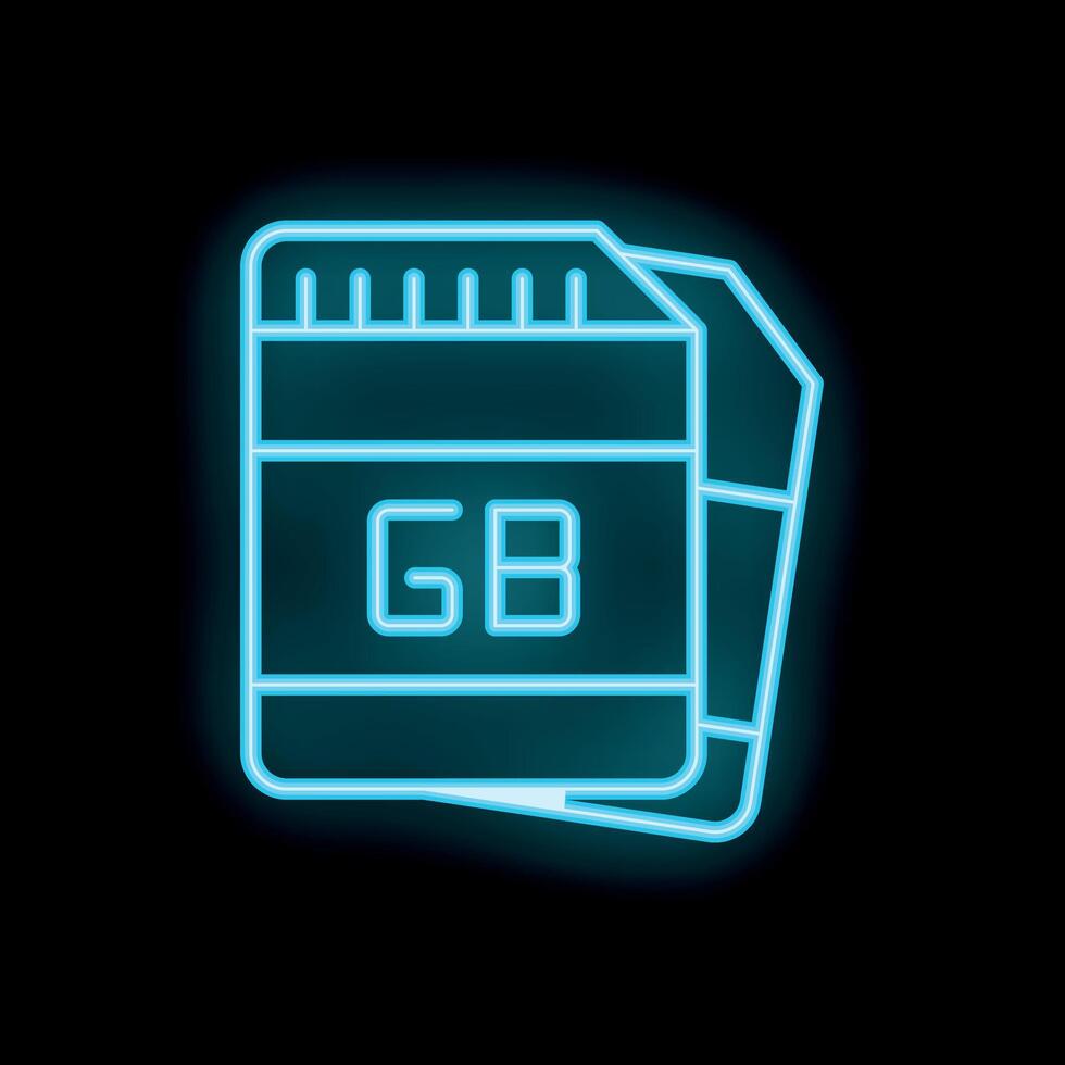 Neon icon of micro sd card for storing information vector