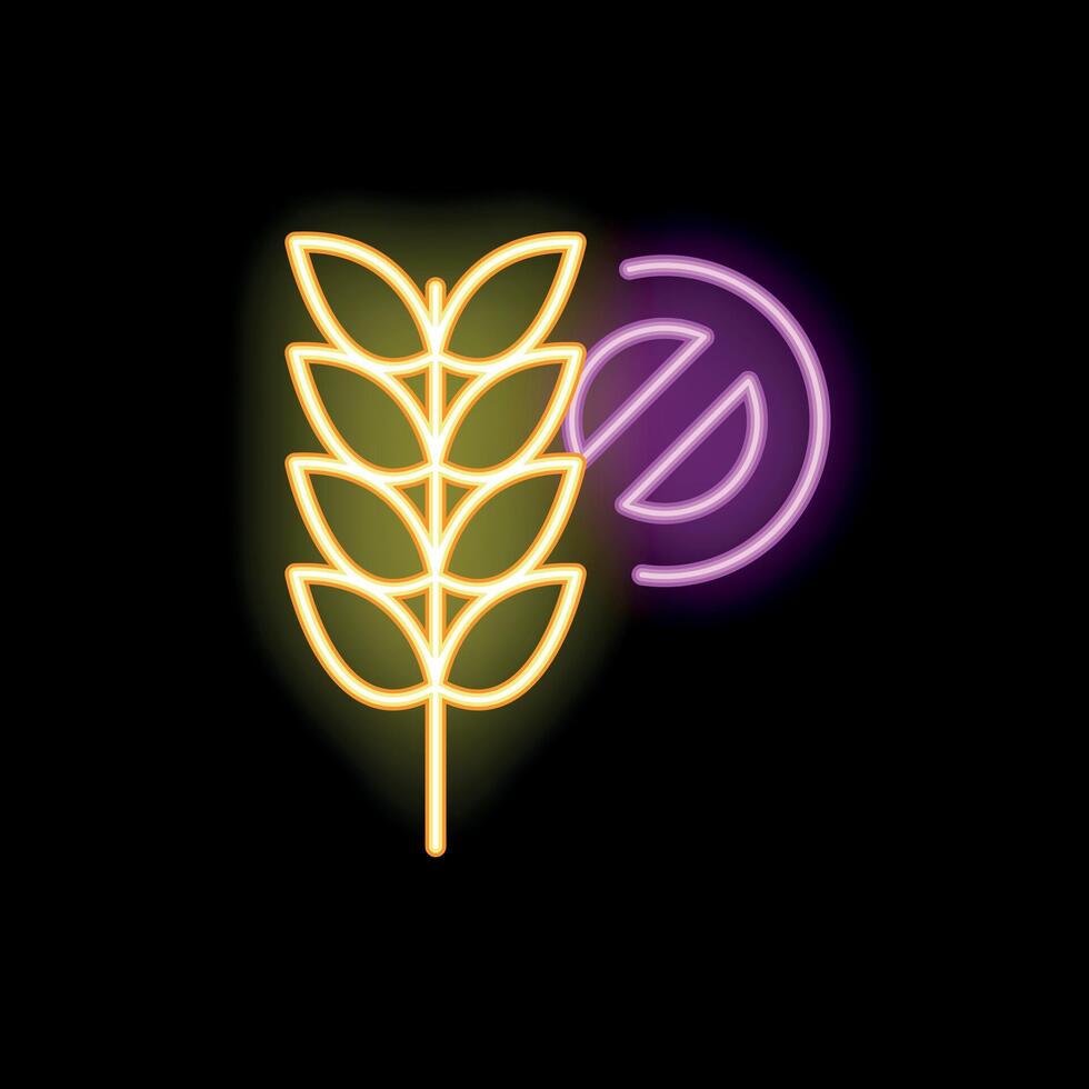 Neon gluten free symbol with a bright shining light on black background vector